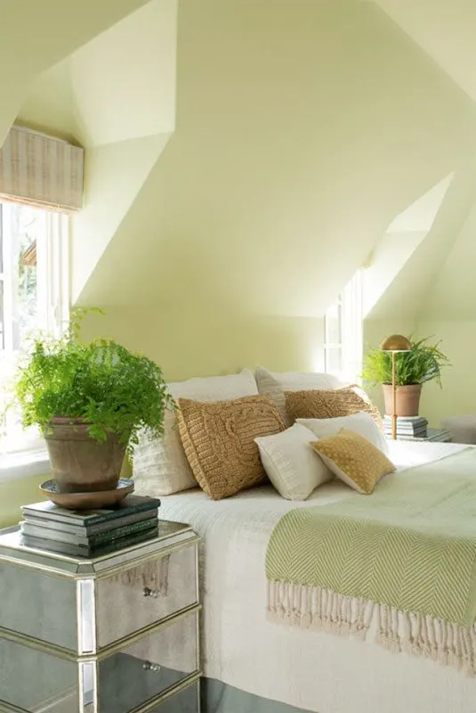 Benjamin Moore Color of the Year 2015 guilford green HC 116 used on the walls in a bedroom