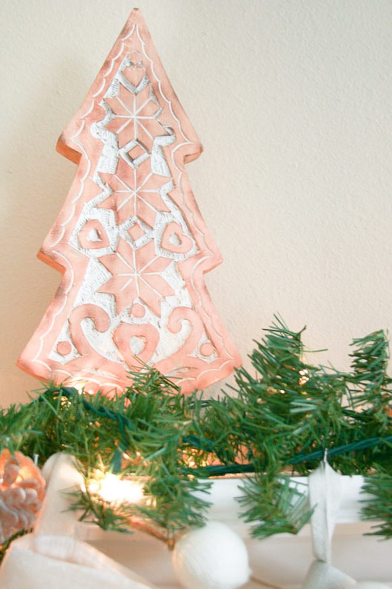 Gold and white Christmas decoration ideas on a mantle and McDonald's Christmas Home Tour