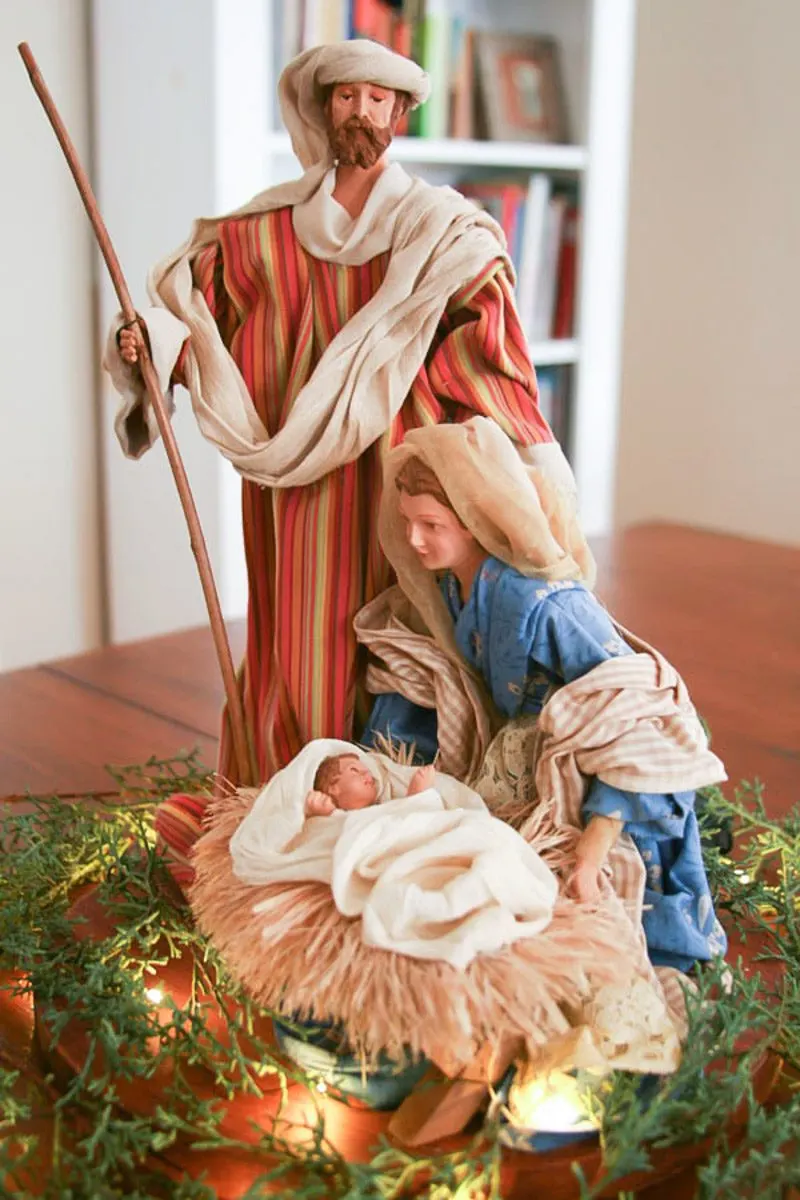 French Country Christmas nativity and McDonald's Christmas Home Tour
