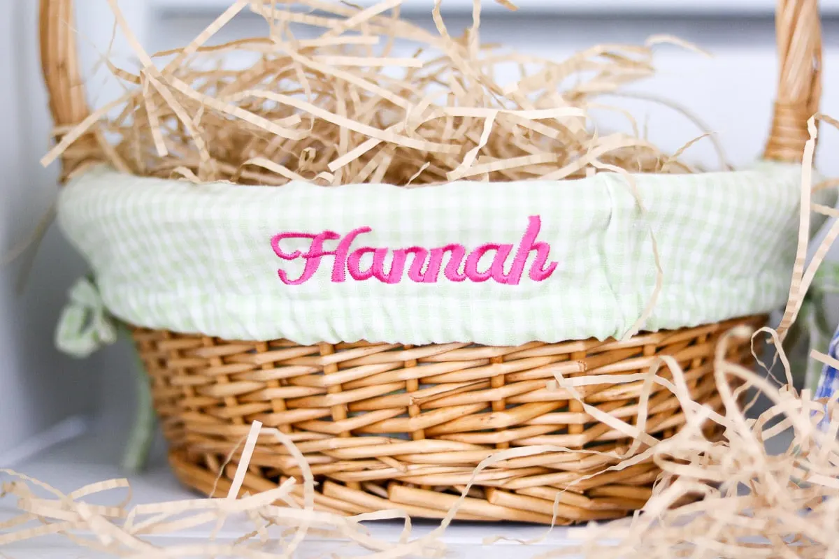 Easter basket ideas monogram name on gingham fabric