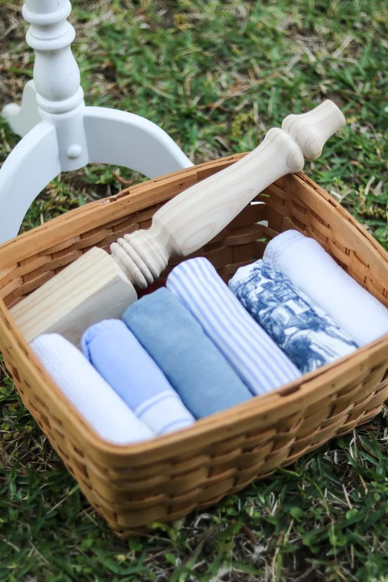 Basket full of towels to use as rags for painting project