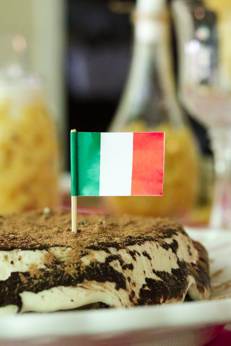 Italian dinner party dessert with Italy flag