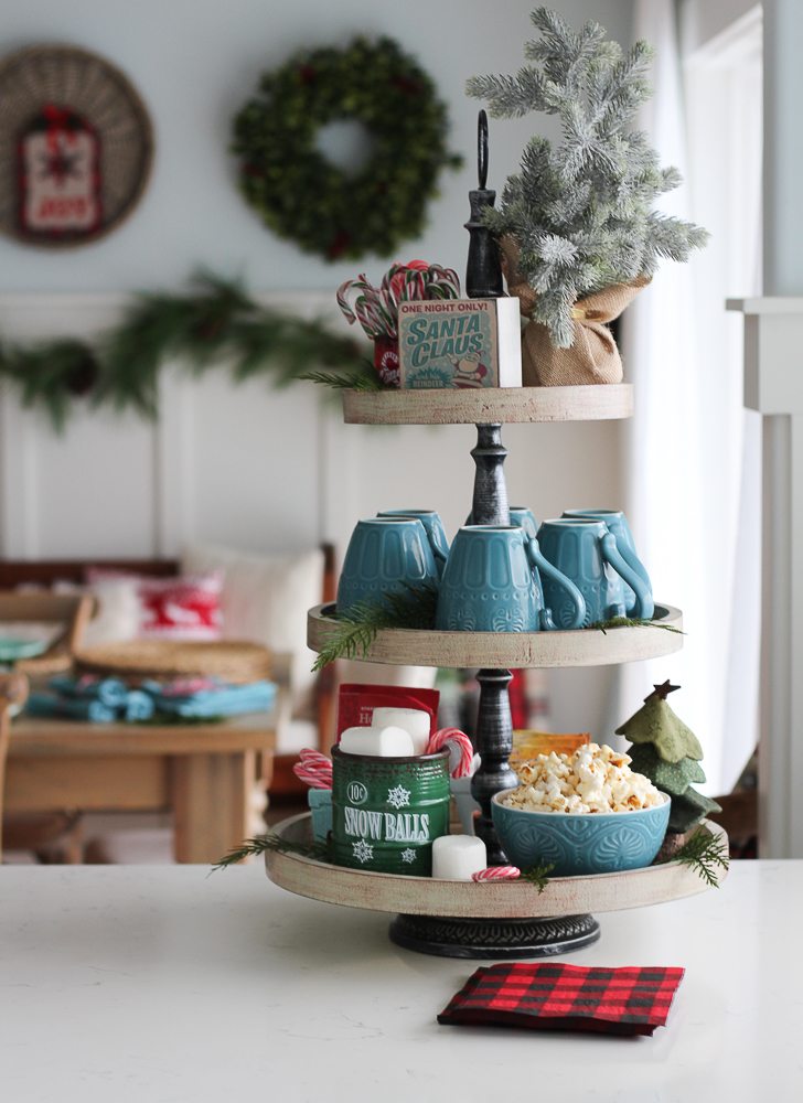 Coffee and snack Christmas tiered tray ideas by The Happy Housie