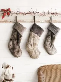 Old rustic vintage wood idea for hanging Christmas stocking