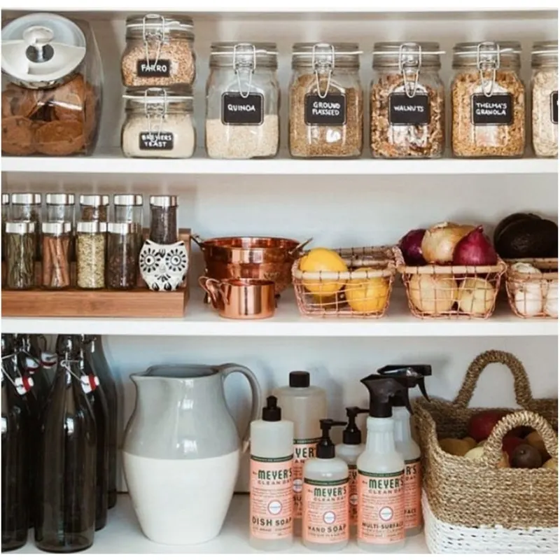 Farmhouse Kitchens by Miss Molly Vintage with labeled canisters in a kitchen pantry