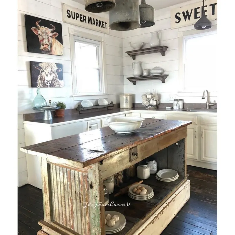 Farmhouse Kitchens by The Farmhouse 31 with an old watermelon stand as a kitchen island