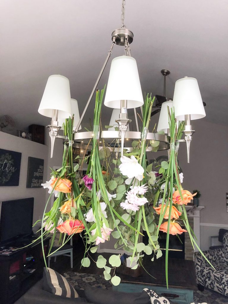 DIY Hanging Floral Chandelier Using Fresh Flowers