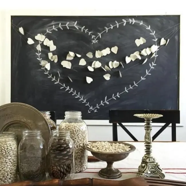 heart garland on chalkboard art