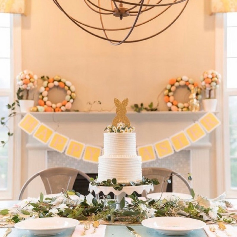 Easter cake centerpiece tablescape by  Grace Stone Designs