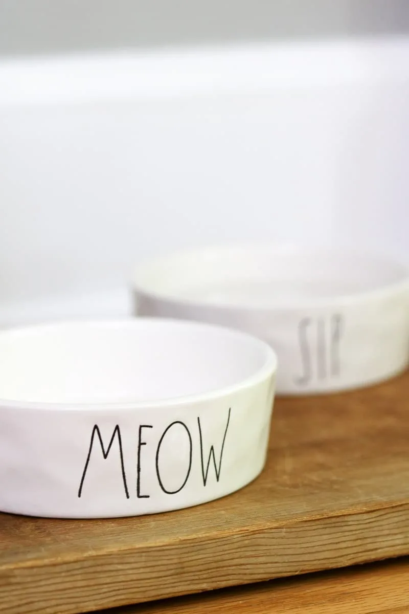 Pet bar station idea rae dunn meow bowl for kitty