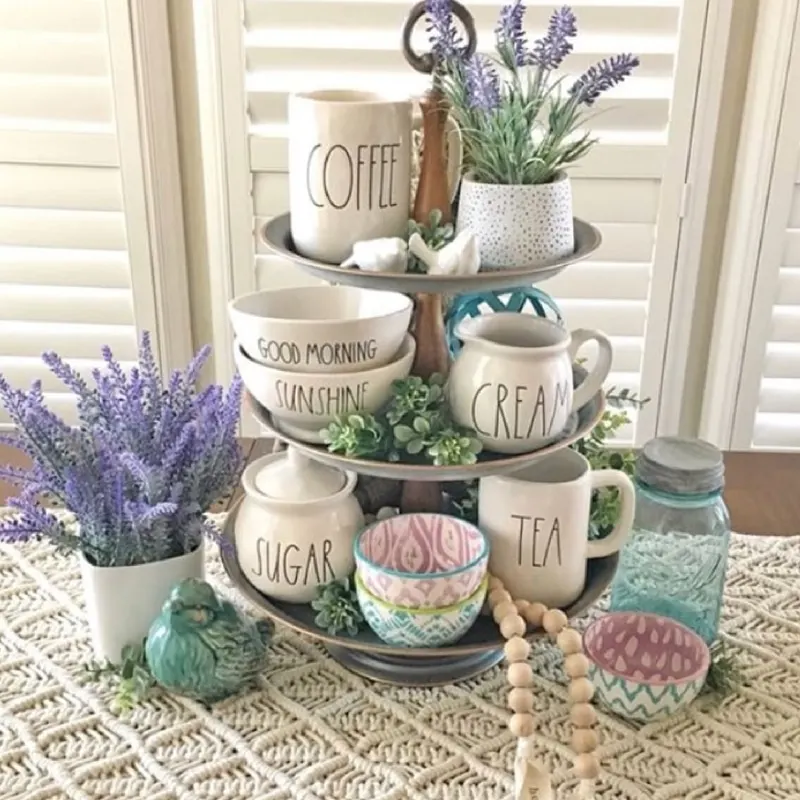 Rae Dunn tiered tray & Rae Dunn Coffee Mugs Lavender Accessorized Tray by Stager Roz
