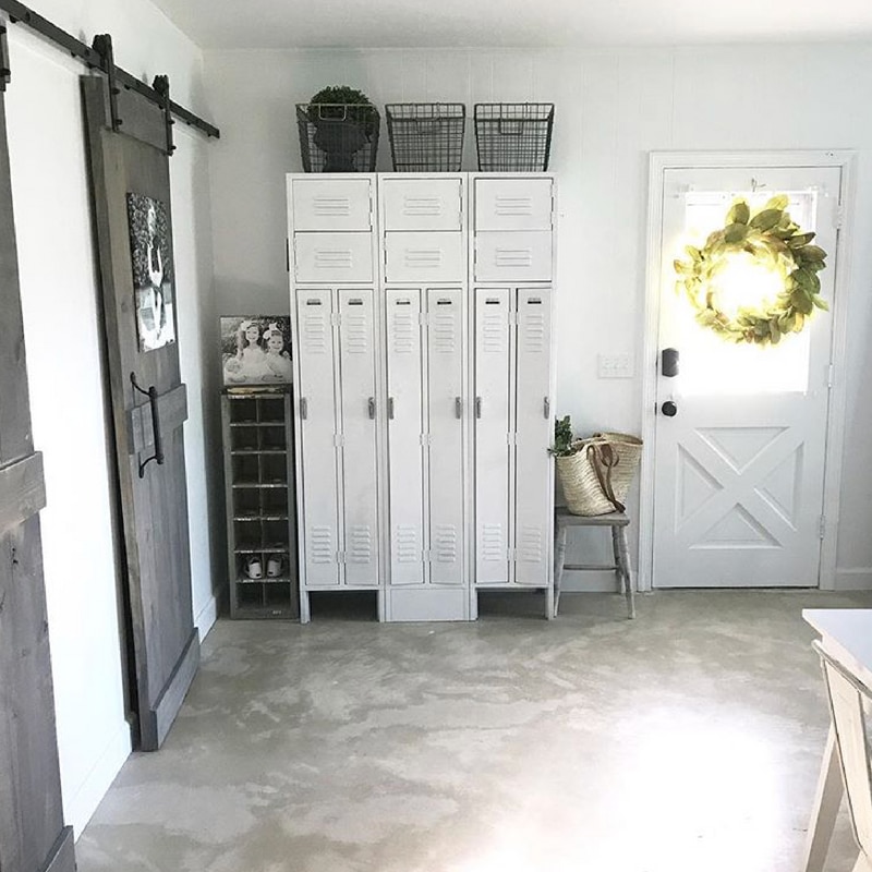 Laundry room converted to mudroom with vintage lockers for storage by  Robyns French Nest