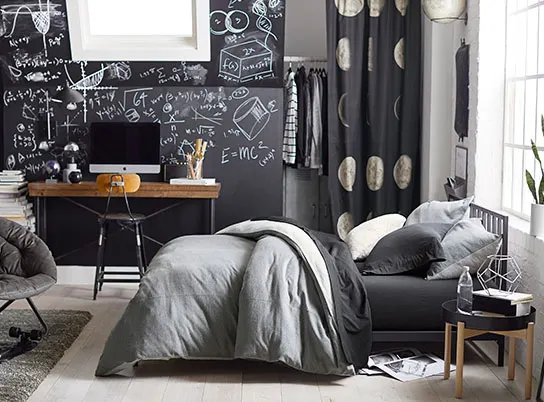 Dorm room decorating ideas for guys with a mathematics theme.