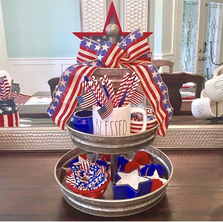 4th of July America Decor Independence Day Farmhouse hutch ,Tiered tray decor Stars July 4th decor
