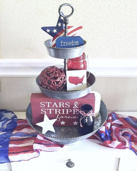 Patriotic Tiered Tray Decor Ideas For The 4th of July