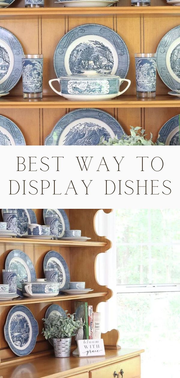 Storing and Displaying Vintage Dishes in a Farmhouse Hutch