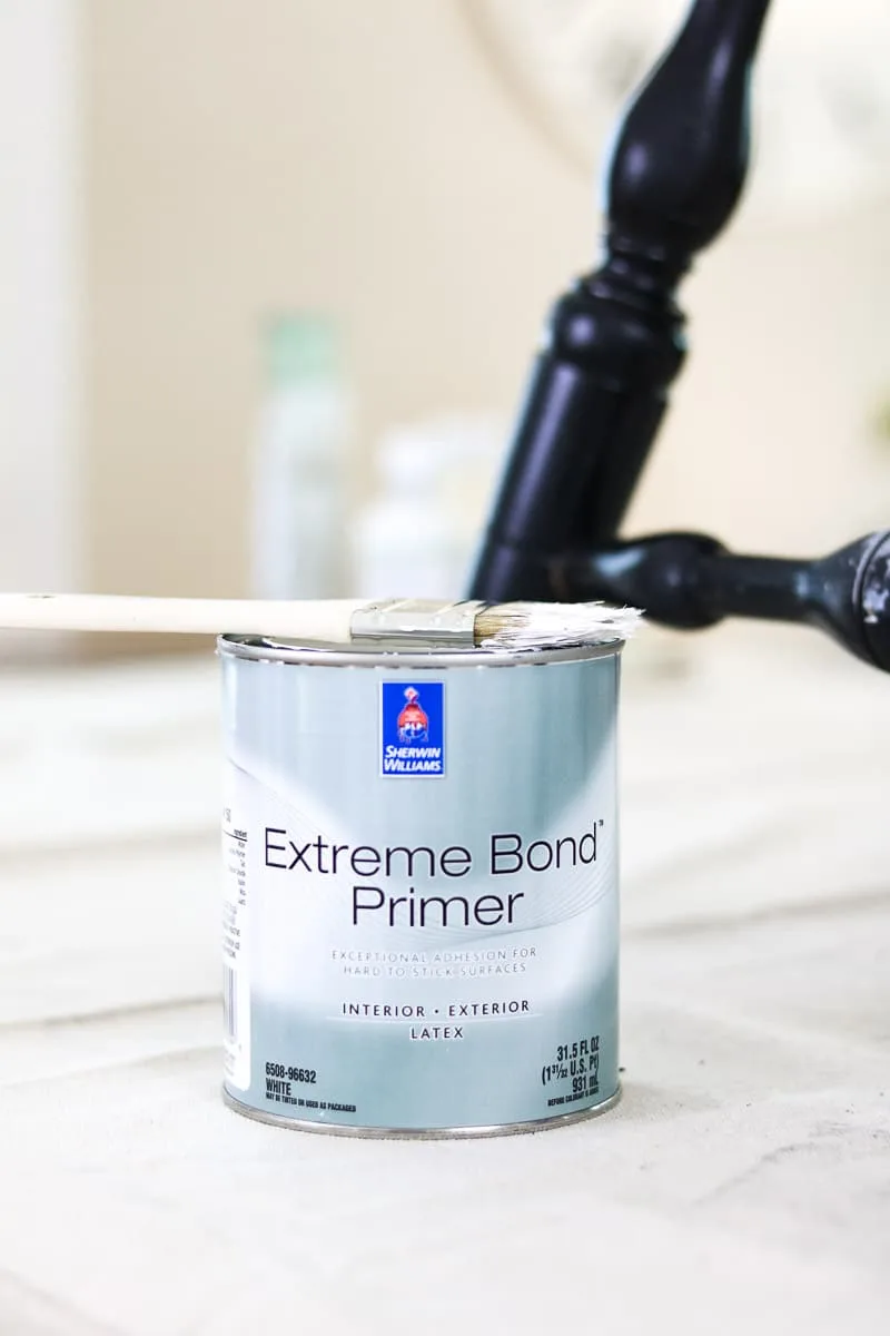 How to paint with milk paint over a painted chair using extreme bond primer by Sherwin Williams