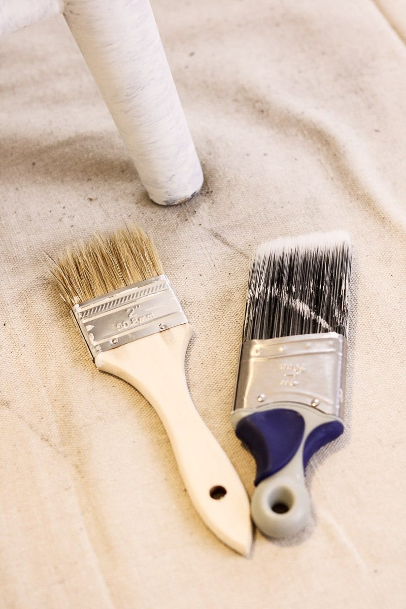 Sharing the best chalk paint brush.  Pictured is a chippy brush and Wooster short handle brush.