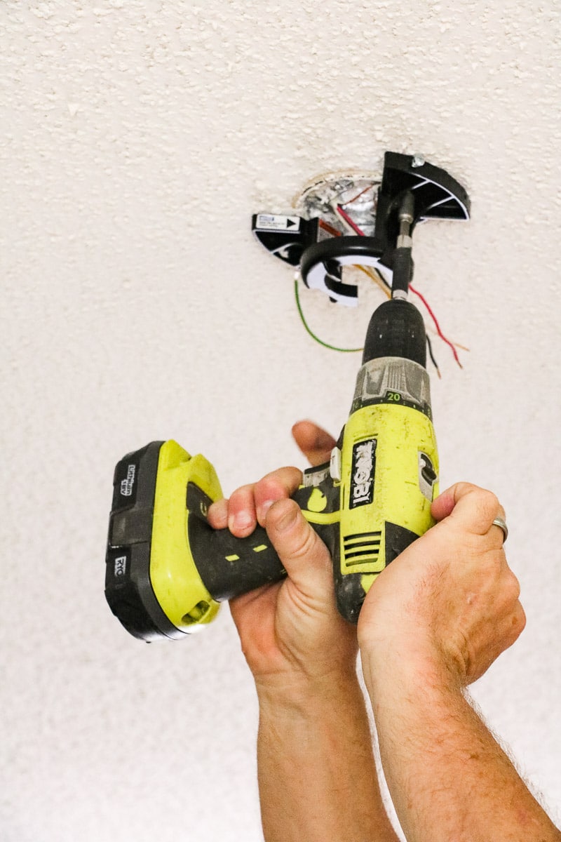 tools to hang enclosed ceiling fan Ryobi cordless drill driver