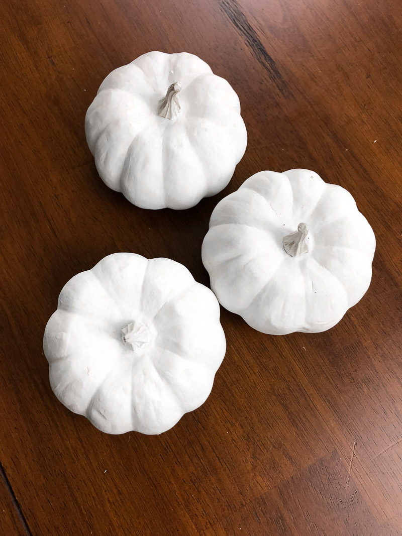 Dough bowl decorating idea using white pumpkins