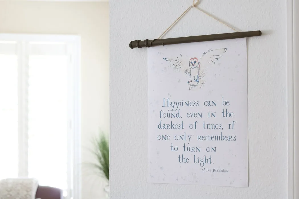 Halloween Decorations for a Harry Potter Celebration. Free printable wall hanging using a wand. Happiness can be found even in the darkest of times, if one only remembers to turn on the light. Albus Dumbledore