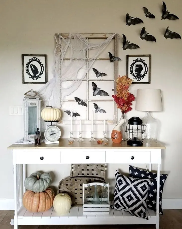 Country Halloween Decor from Craft Me Up Decor With Bats, Silhouettes, Pumpkins, Ghosts & A Vintage Window