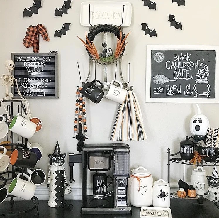 Classy country Halloween Decor from On Walden Home Coffee Station with Rae Dunn