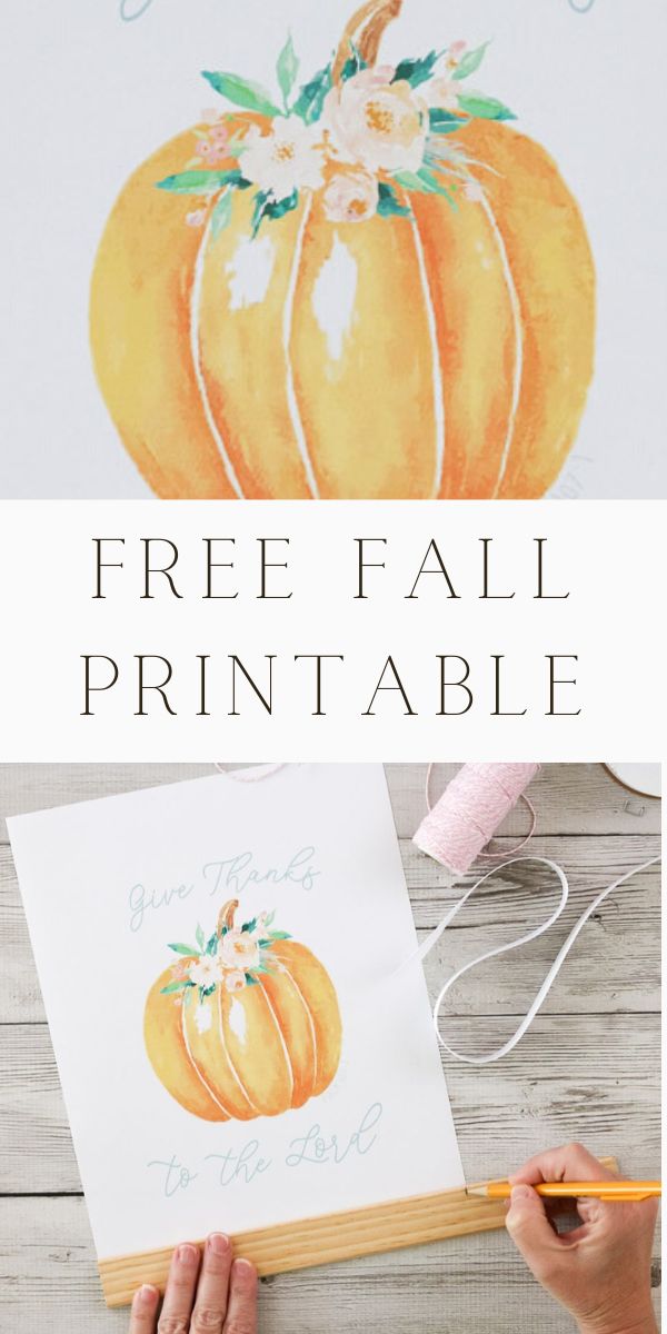 Free fall printable of a watercolor pumpkins with flowers