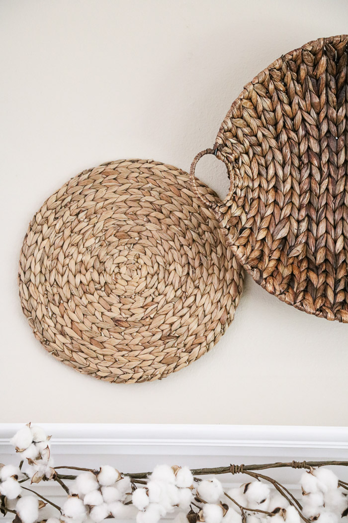 How to hang baskets on a wall for a DIY fall decor mantel design
