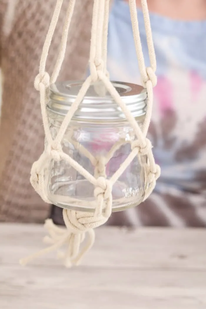 Christmas decor with mason jars project craft using macrame cord for a hanger