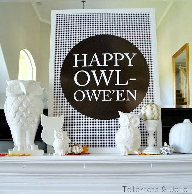 Halloween Free Printables by Tatertots & Jello with a buffalo checked owl wishes