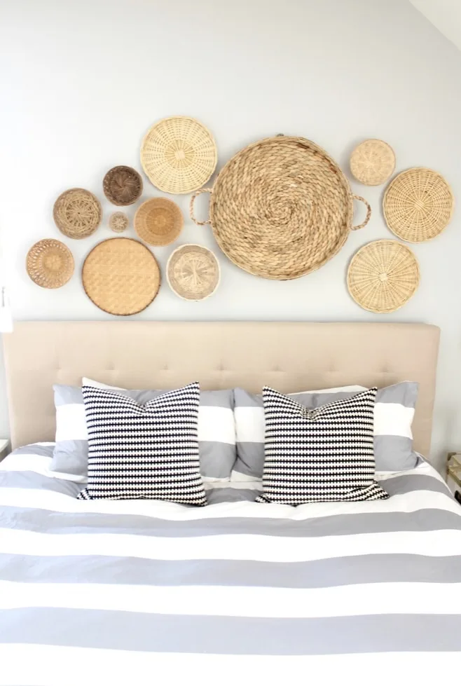 How to hang baskets on a wall by Simple Stylings about headboard
