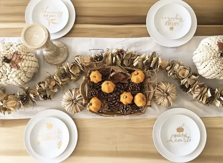 Thanksgiving Tablescapes by Salandro's Nest with pumpkins and garland
