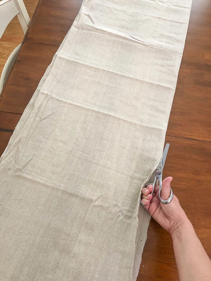 DIY painters canvas drop cloth ruffled table runner holiday cut cloth