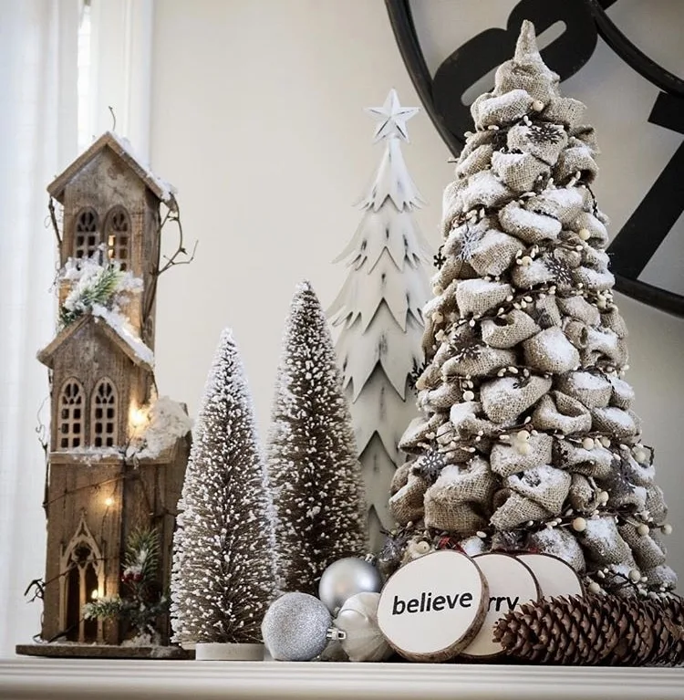 Primitive Christmas Decor by Fabrik Tree Christmas tree made from burlap ribbon