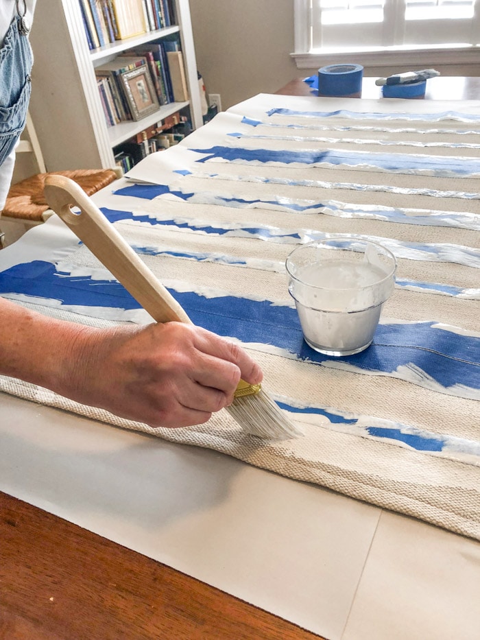 DIY rug using a drop cloth and chalk paint