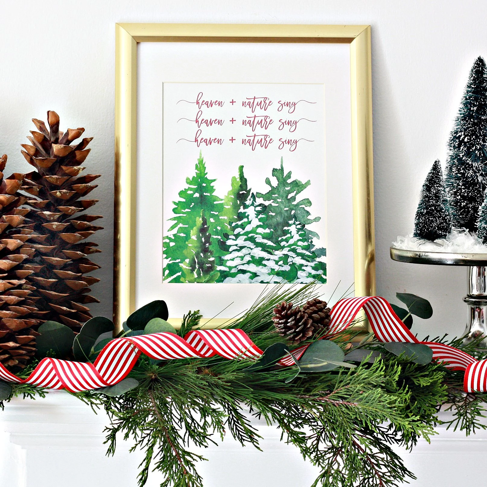 Christmas Printable Decor by Nest of Posies with Christmas trees and snow