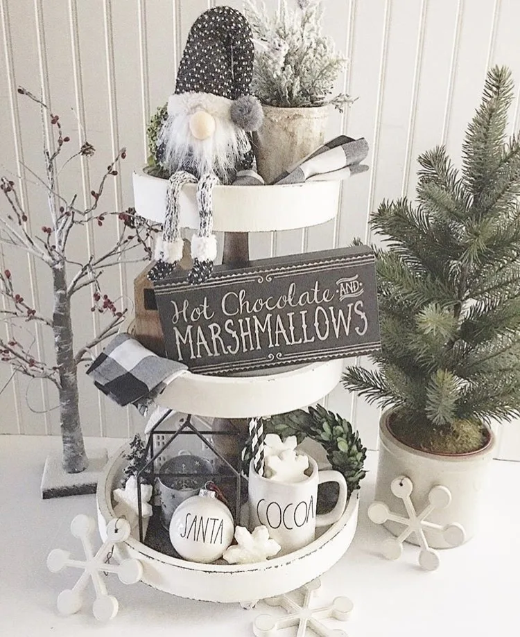 Christmas Farmhouse Tiered Trays by Lori's Place grey and white themed