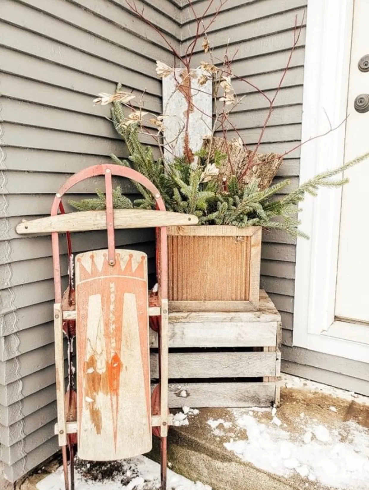 Christmas decorating ideas for porches by Farmhouse for 8 close up of sled