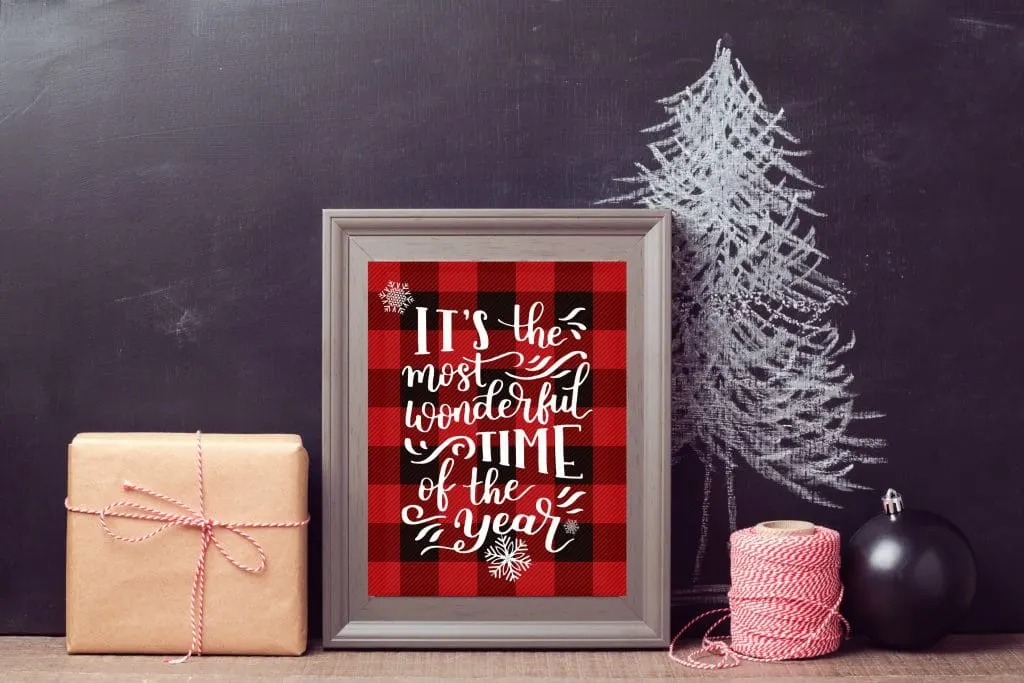 Christmas Printable Decor by Busy Being Jennifer with buffalo check and the most wonderful time of the year