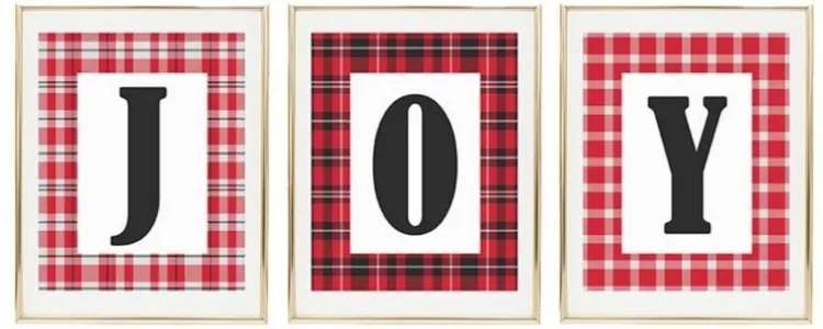 Christmas Printable Decor by Yellow Bliss Road with Joy letters and plaid boarder
