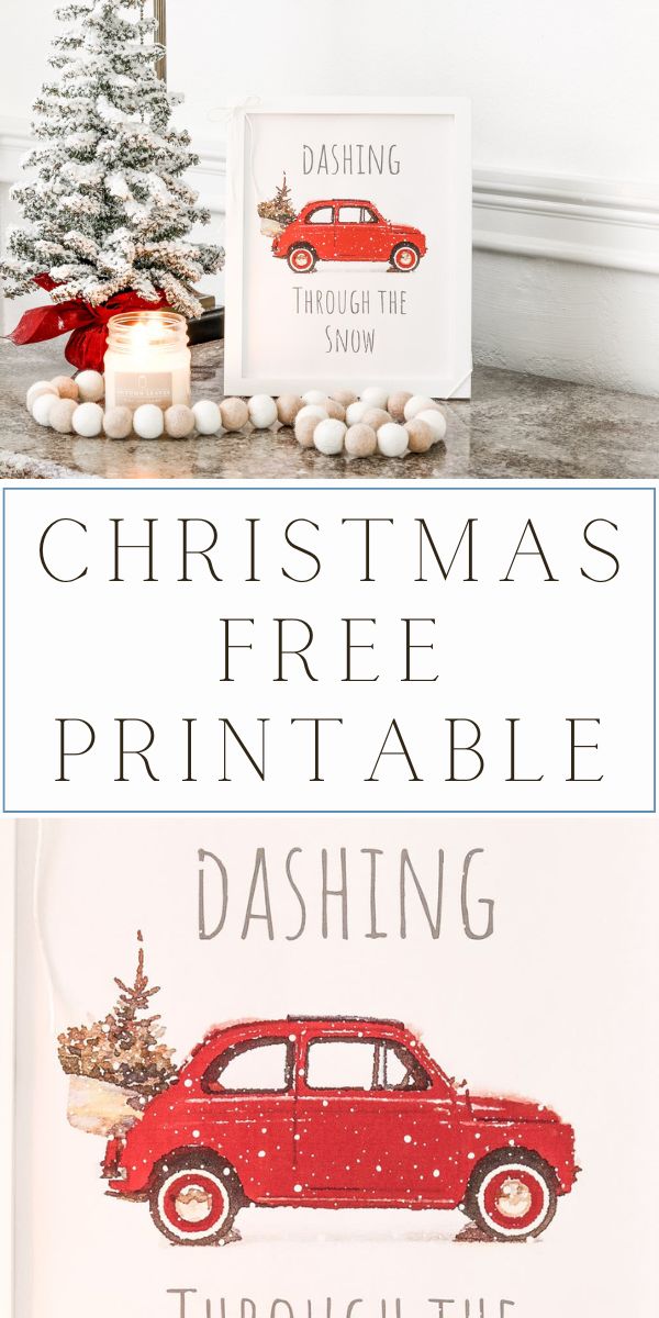 Christmas free printable of a vintage car with tree on top.