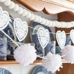 Valentine day doily heart garland