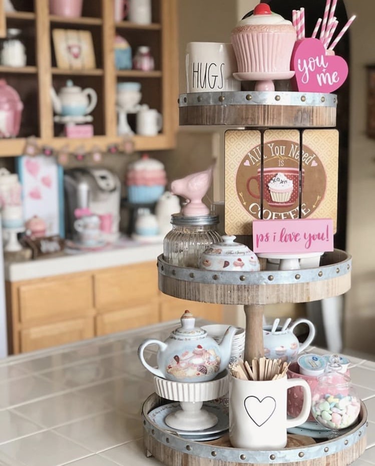 Tiered Tray by Cupcake Country Girl with cupcakes and coffee and tea filled tray