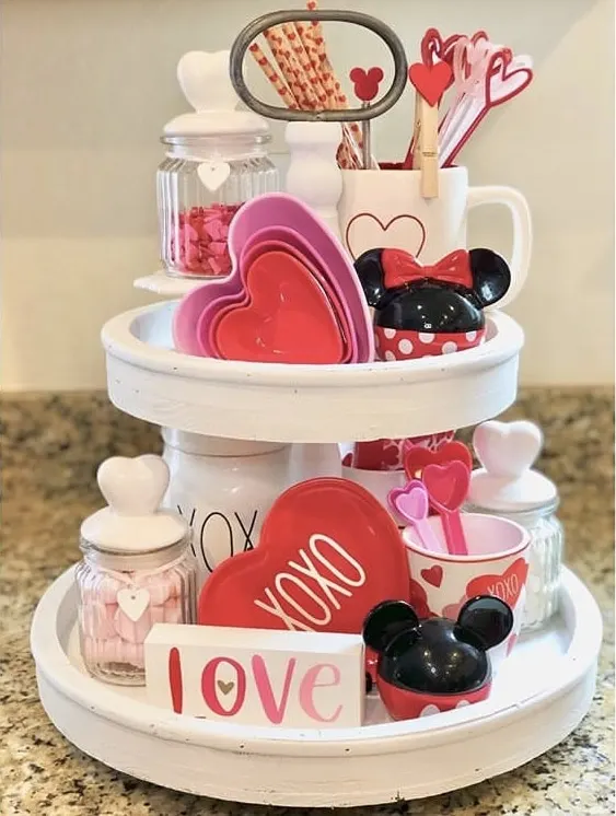 Tiered Tray by Disney ET AL with Minnie and Mickey mouse and hearts, straws and sprinkles