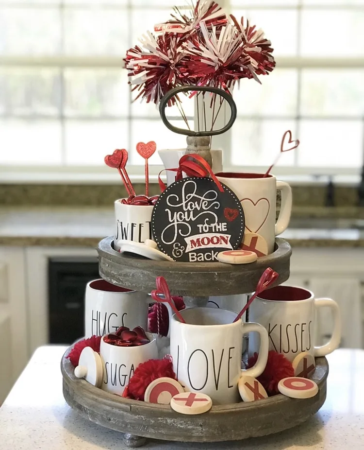 Tiered Tray by Pammy & Poppy with Rae Dunn mugs and xo pieces
