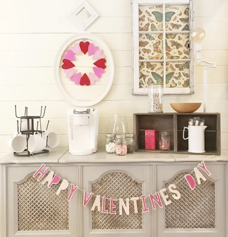 Valentine's Day Garland by Shiplap & Stripes with a Happy Valentine's Day banner
