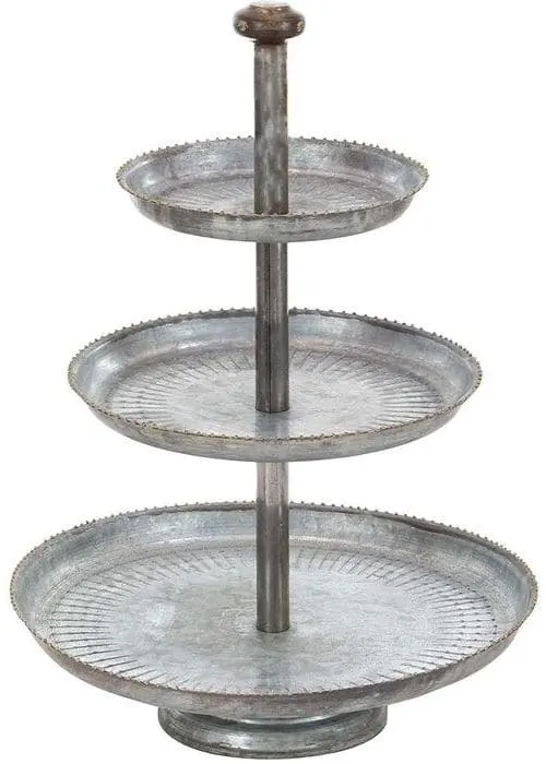Farmhouse Tiered Tray by Deco from Amazon with a farmhouse 3 tiered galvanized metal tray