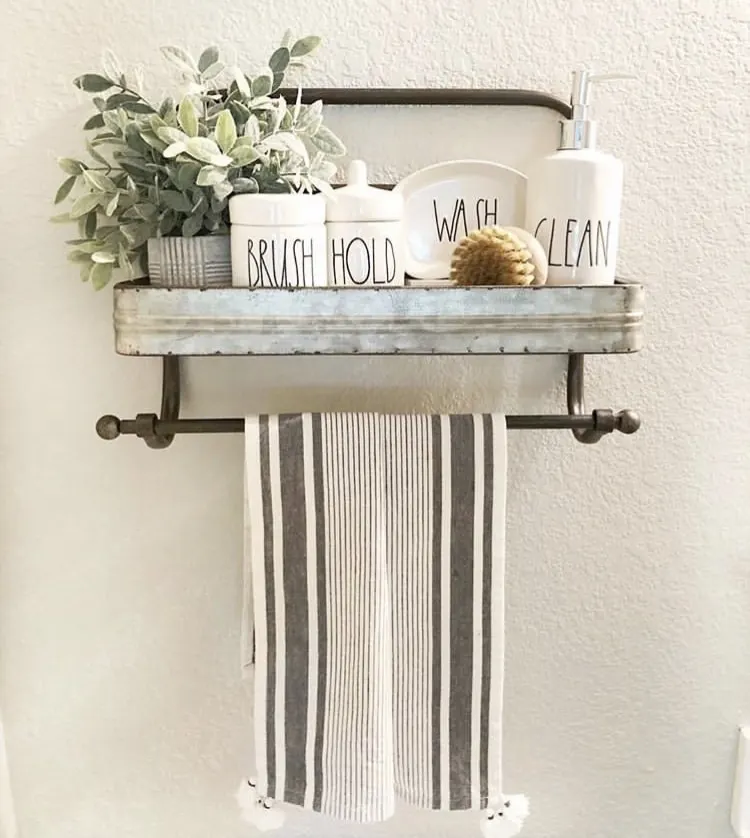 What Is Rae Dunn by Courtney FitzPatrick with bathroom shelf