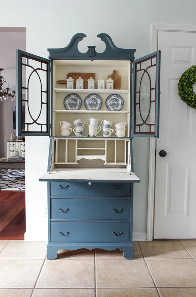 Fusion mineral paint colors used on an secretary in color Homestead Blue by Shades of Blue Interiors